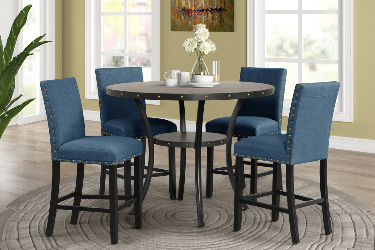 Crispin 5-Piece Counter Height Dining Set – Gray & Marine Blue