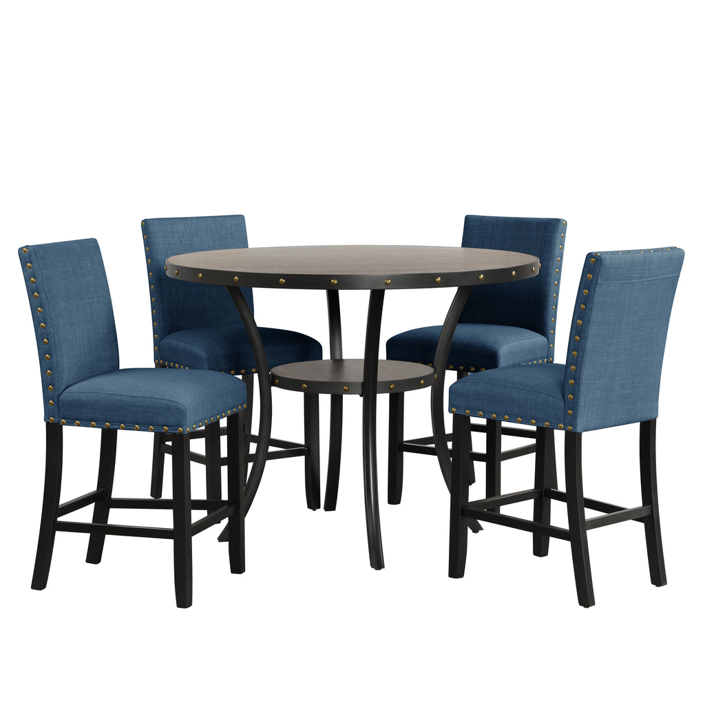 Crispin 5-Piece Counter Height Dining Set – Gray & Marine Blue