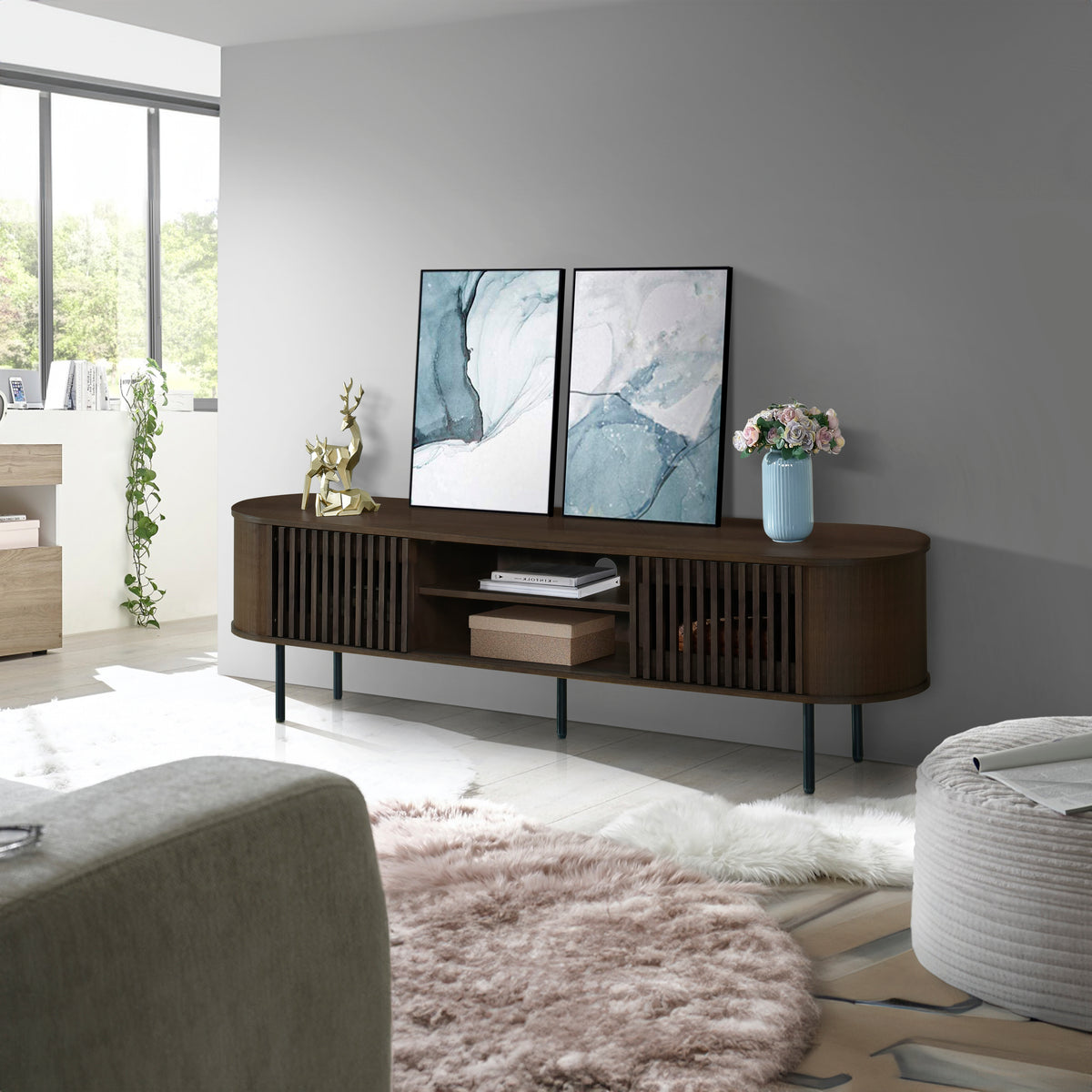 Brax 70" TV Console – Walnut & Black